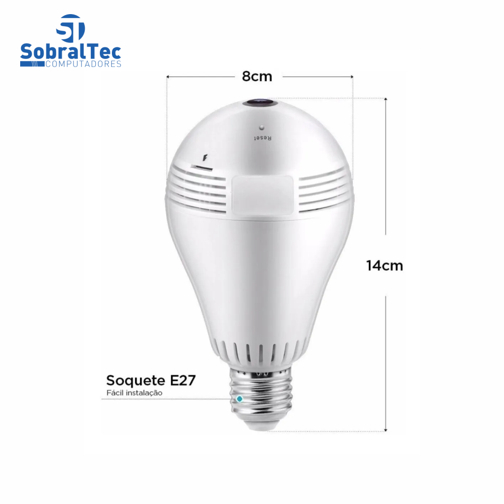 Lâmpada Espiã Ip 360° Câmera Hd Panorâmica Led Wifi Grava Alarme VT-17657-61