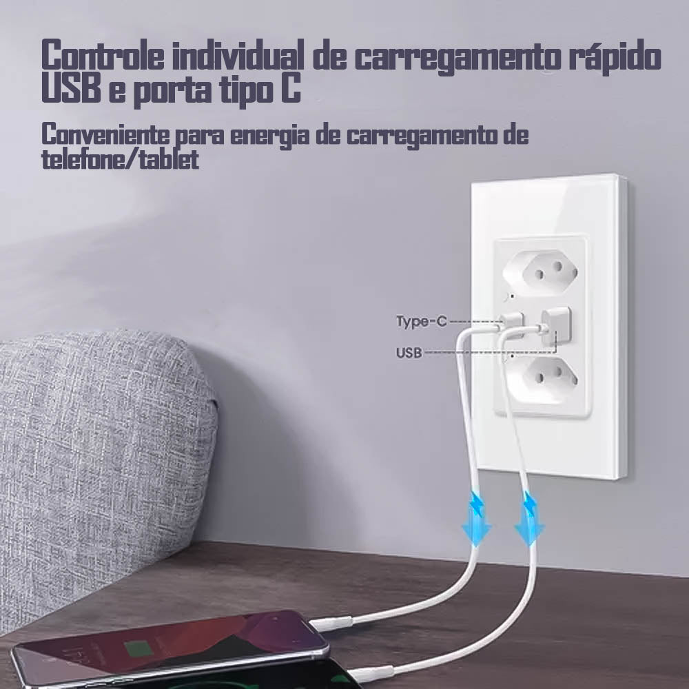 Tomada Inteligente Smart Padrão Brasileiro Entrada Tipo C e USB Avatto -Branco