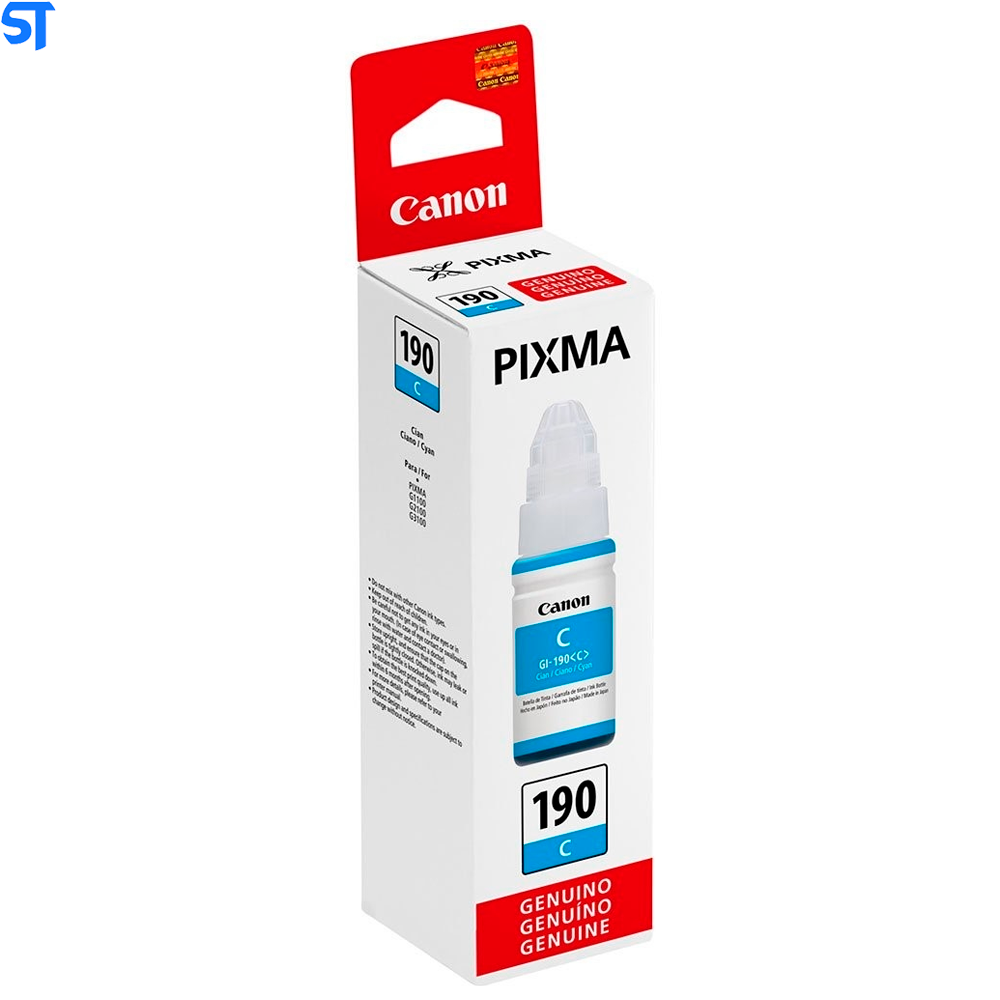 Garrafa de Tinta Canon GI 190C Ciano 7.000 Paginas para G1100 G1110 G2100 G2110 G3100 G3102 G3110 G3111 G4100 G4110