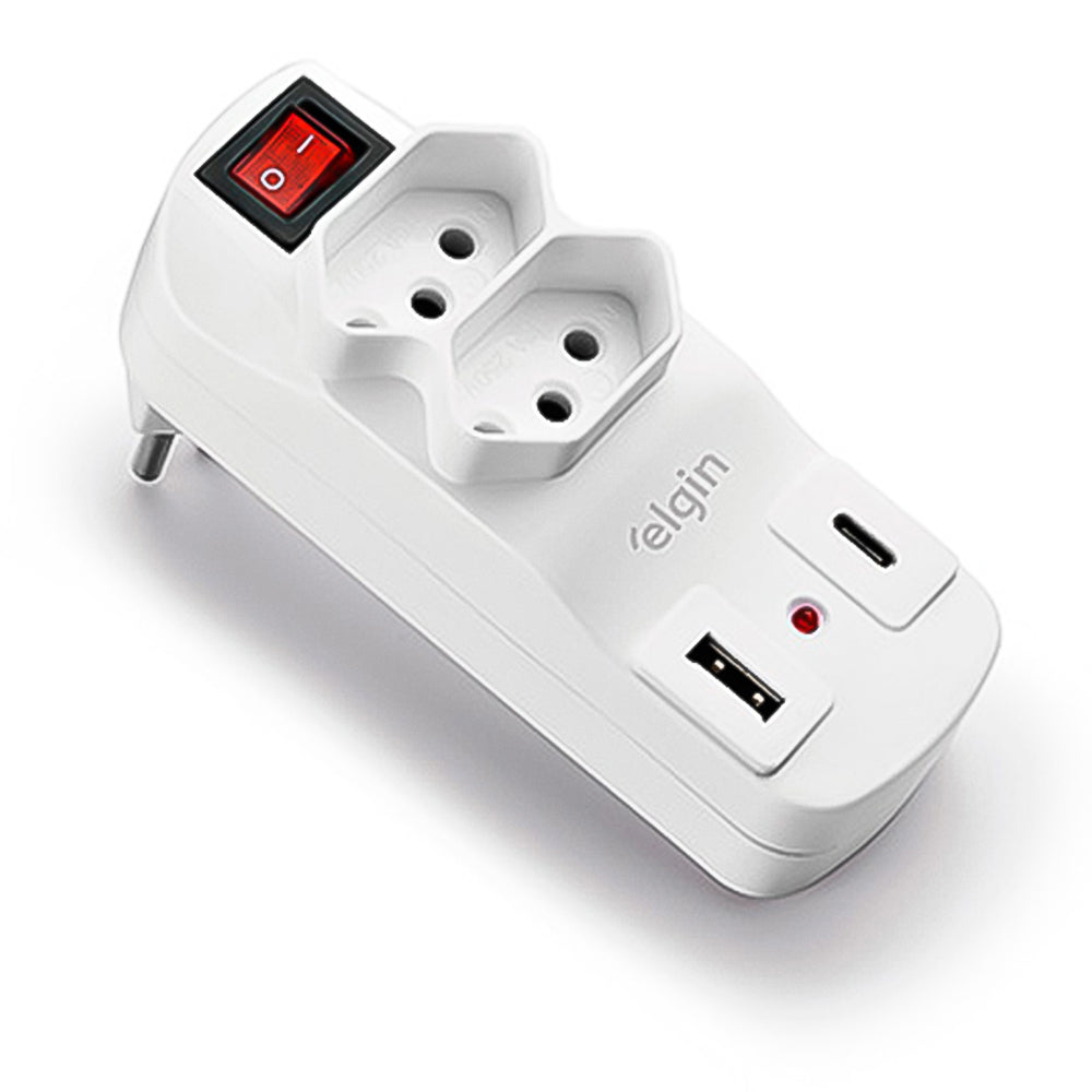 Filtro de  Linha 2 Tomadas  + USB + Tipo A+C 10A Elgin 46RFL3020USB