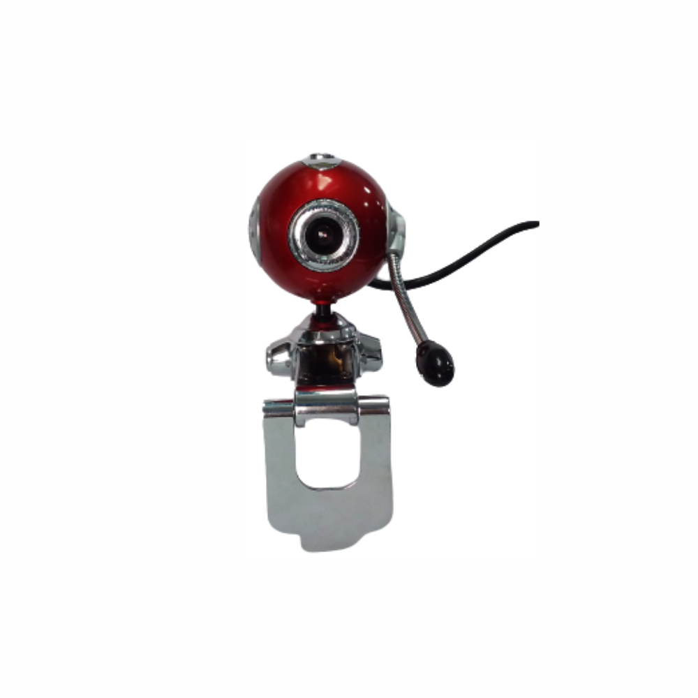 Webcam Usb 2.0 Com Microfone Redonda Vermelha Com Prata Foco Ajustável