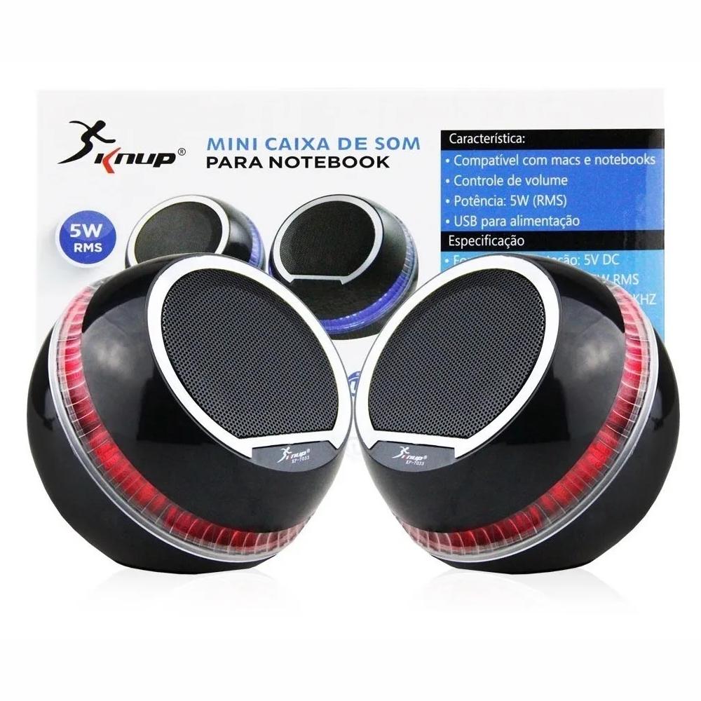 Caixa De Som Para PC Notebook 12W RMS 40Ohms Usb 2.0 Knup KP-7033