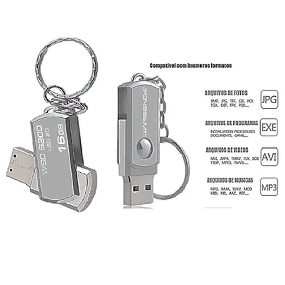 Pen Drive 16Gb Usb 3.0 Design Em Metal Plug And Play Prata - Wansenda