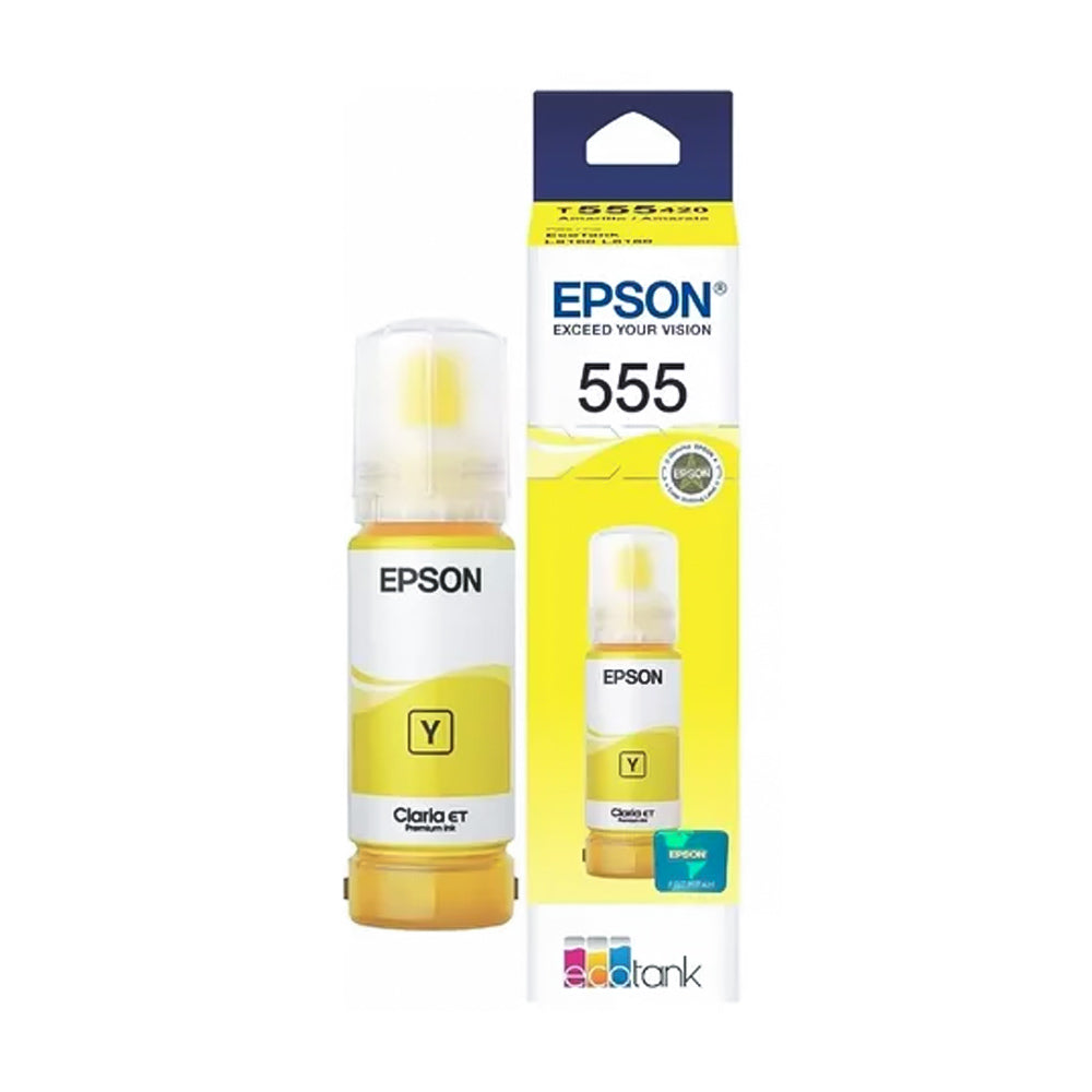 Garrafa Refil de Tinta Epson 555 Amarela Original 2.300 Fotos 4x6 T555420 Para EcoTank L8180