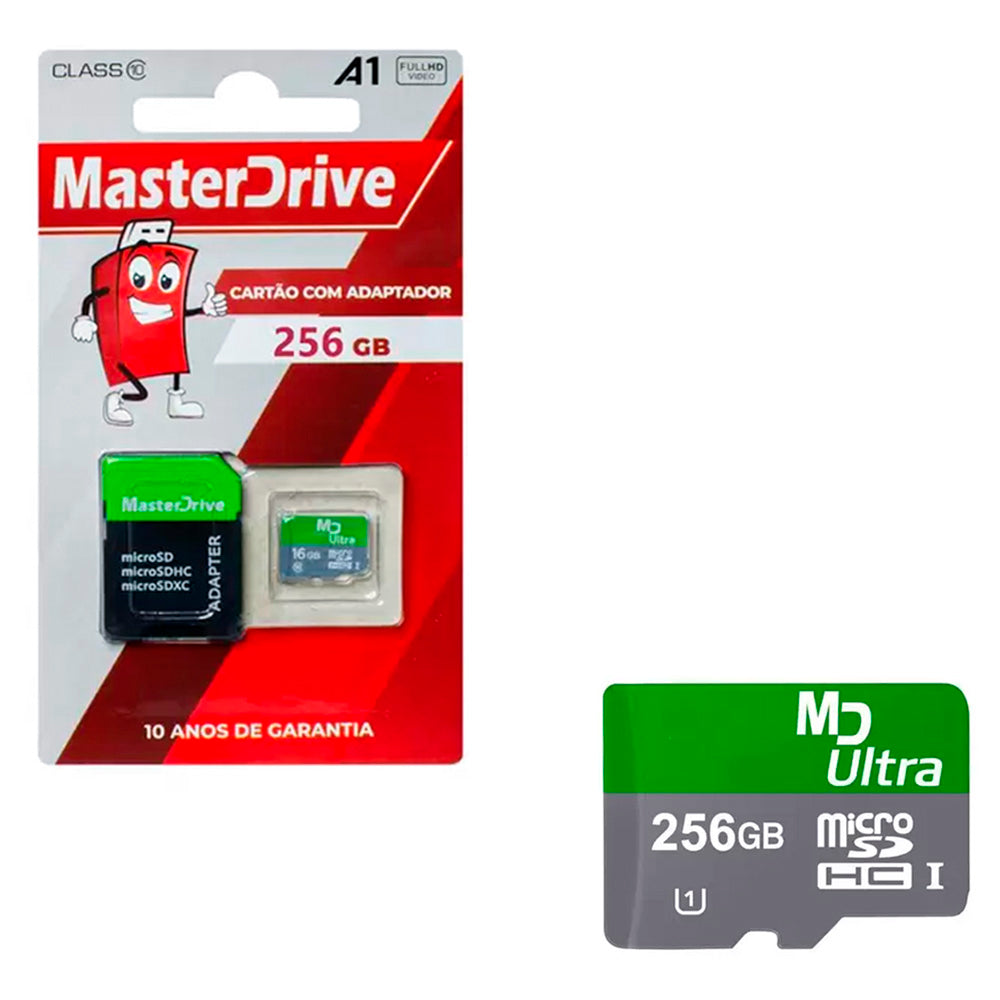 Cartão de Memória 256GB MicroSD Com Adaptador MasterDrive
