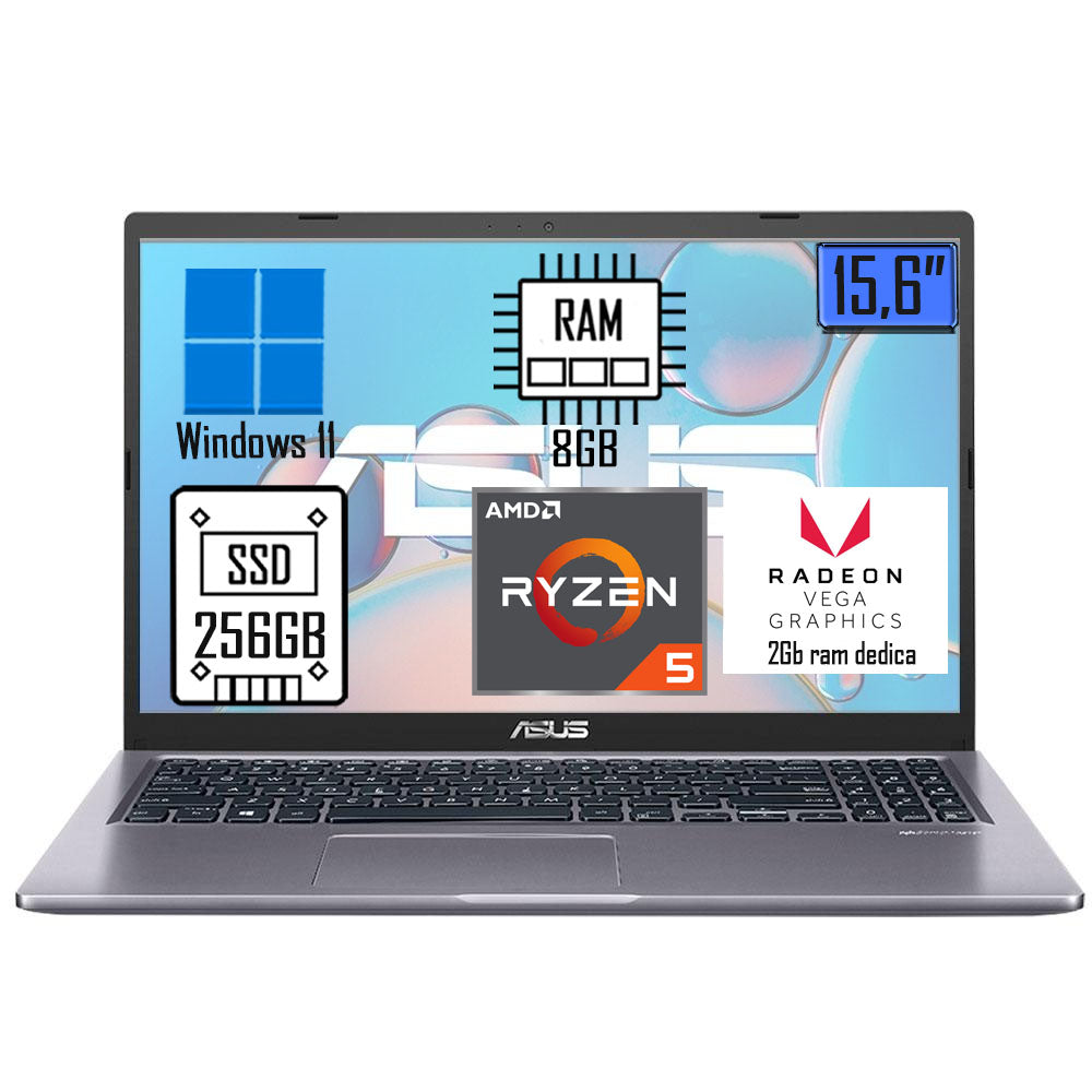 Notebook Asus AMD Ryzen 5-3500U, 8GB RAM, SSD 256GB, 15,6', Radeon Vega 8, Windows 11 Home, Cinza - M515DA-BR1213W