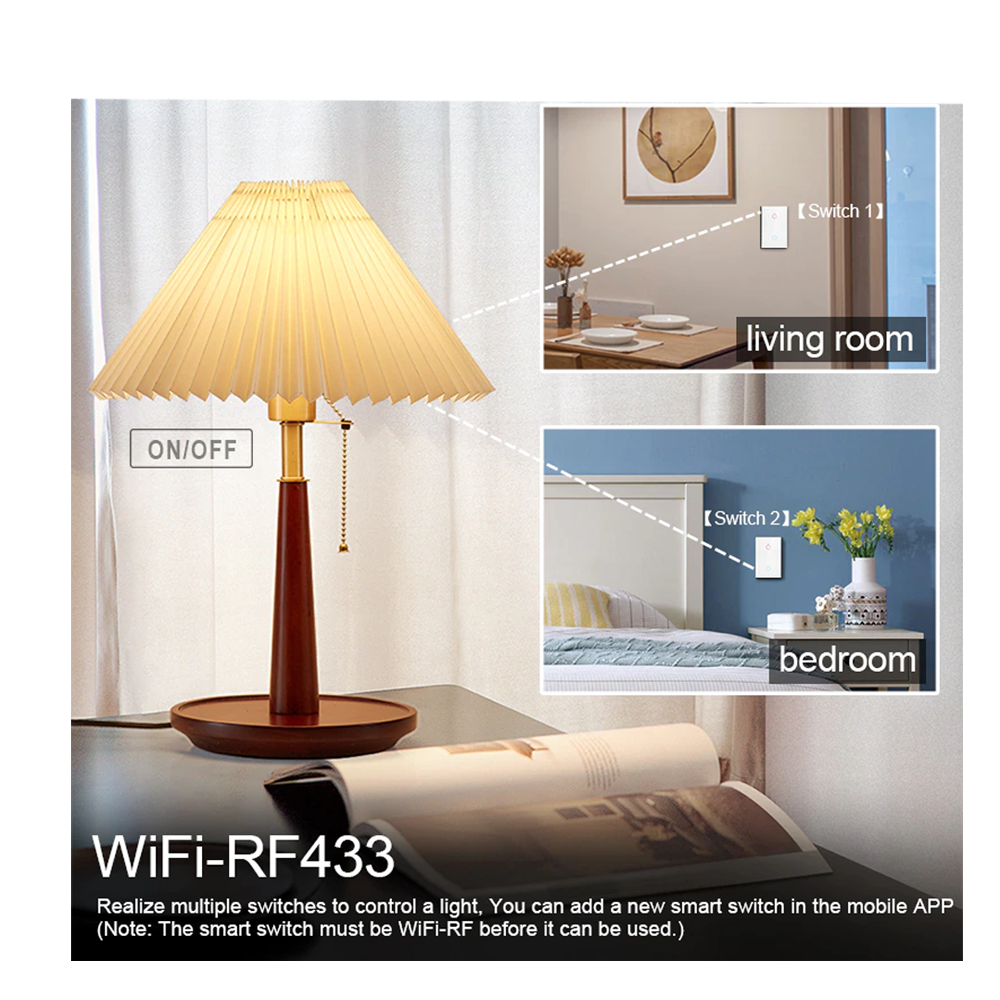 Interruptor de Parede Inteligente Para Casa 100V-250V WiFi com Led Amazon Alexa Google Home Tuya - Preto