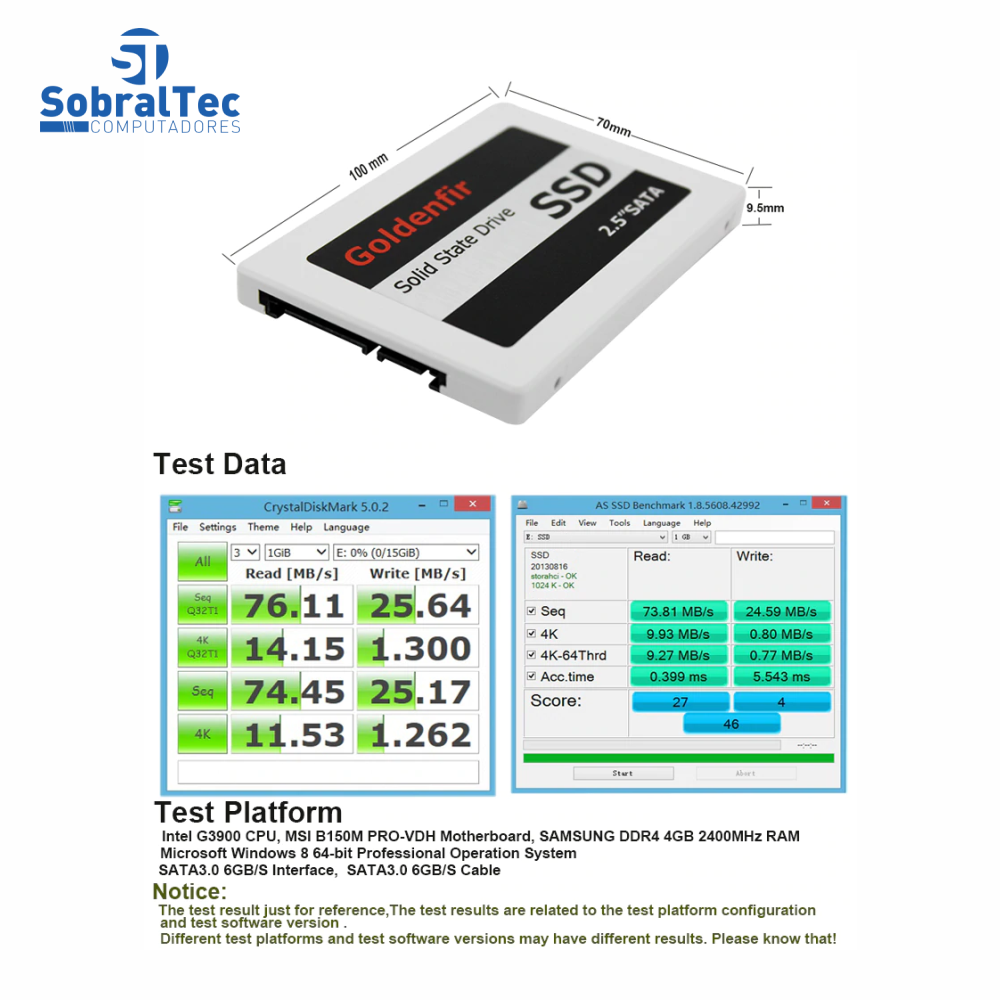 HD SSD Goldenfir 1TB 2.5mm Sata 3 Leitura 580mb Gravação 400mb T650-1TB