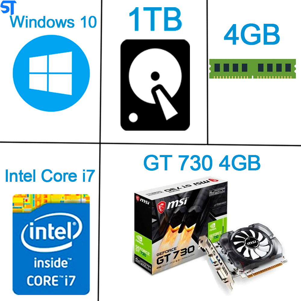 Computador Core i7 3770 3.4 GHZ - Memoria Ram DDR3 4GB - HD 1TB - Gabinete Micro Atx Com Fonte 230W - Placa Video 4 GB