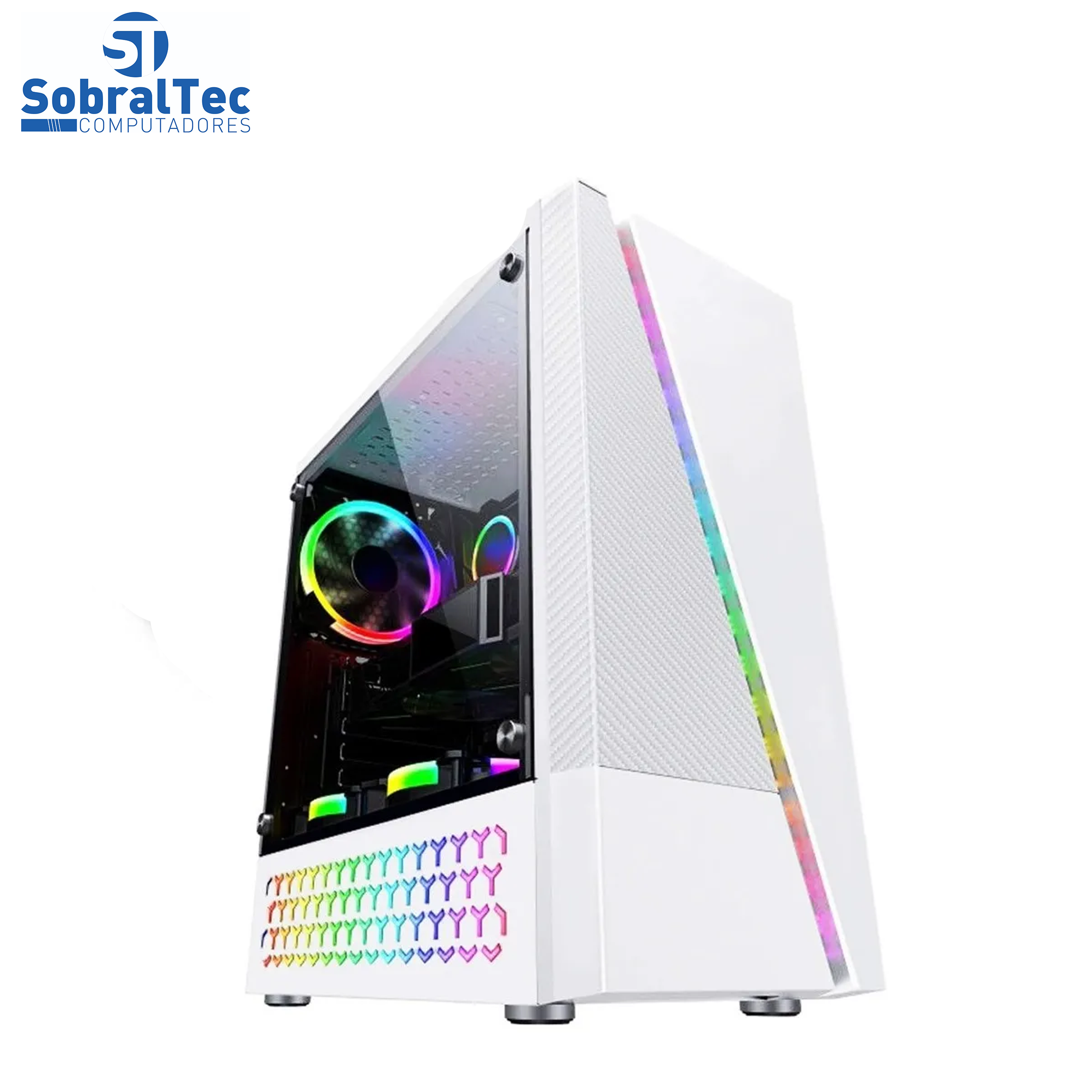 Gabinete Gamer BG-018W Branco Bluecase - S/ Fonte Lateral Em Vidro LED RGB  USB 3.0 Frontal