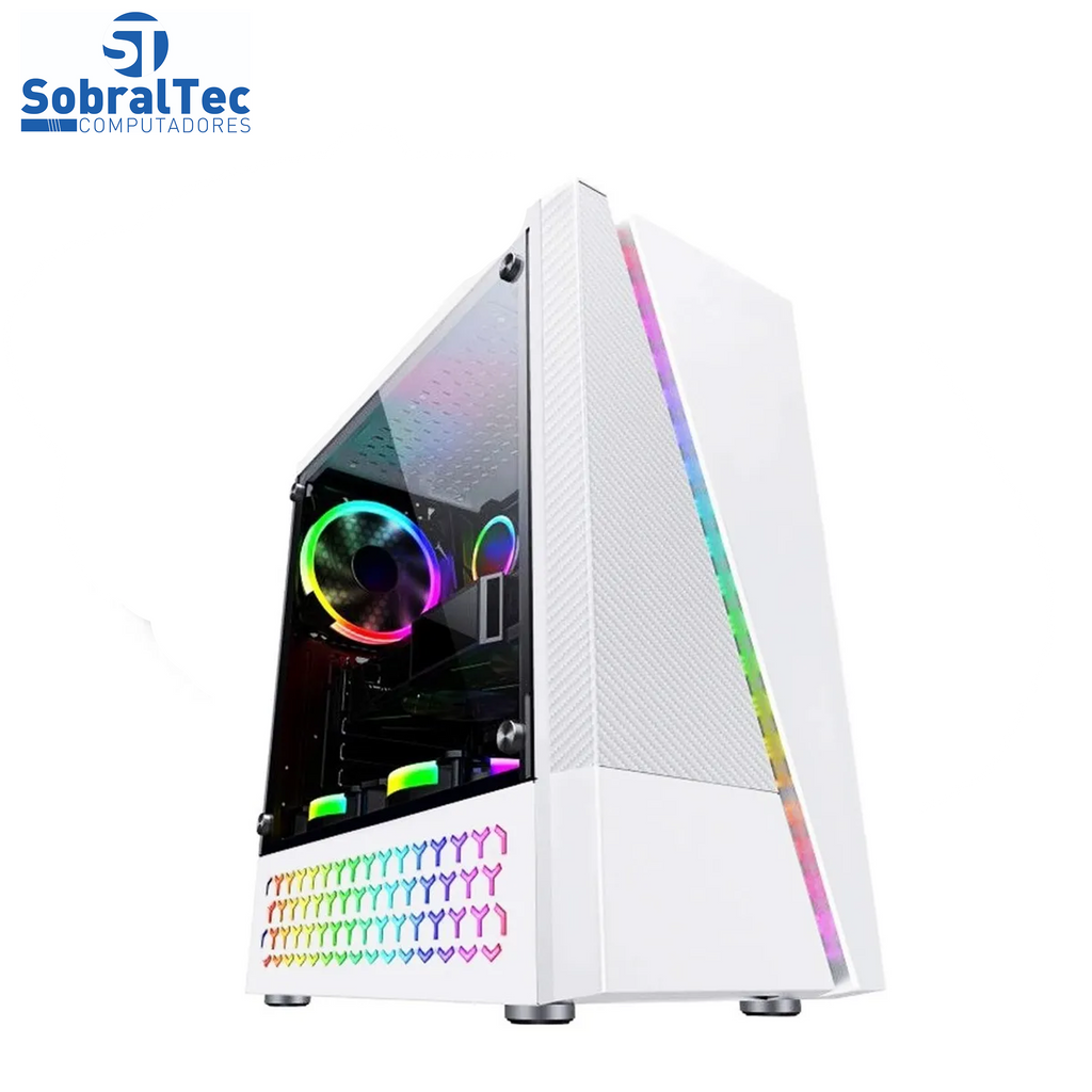 Gabinete Gamer BG-018W Branco Bluecase - S/ Fonte Lateral Em Vidro LED RGB  USB 3.0 Frontal