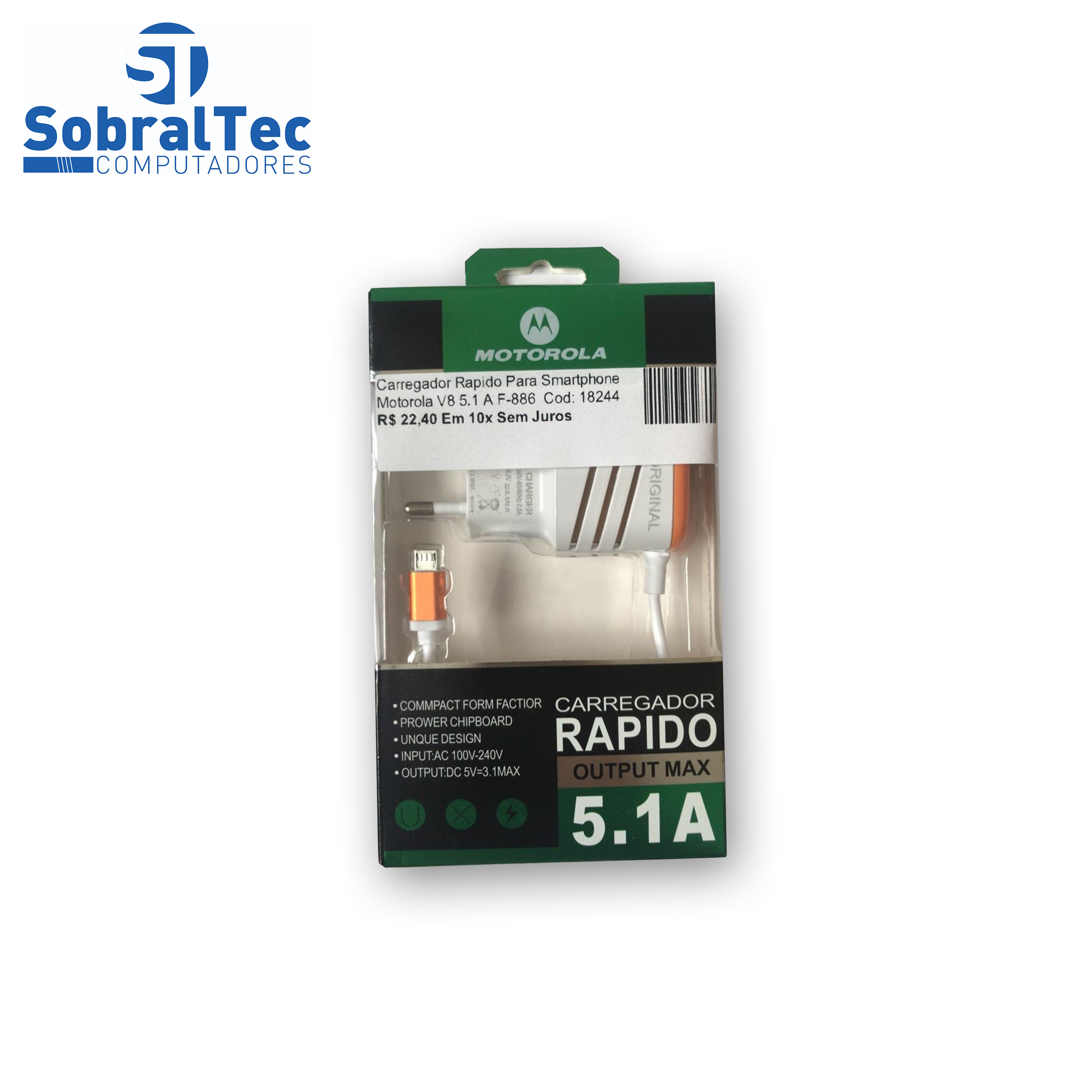 Carregador Rapido Para Smartphone Motorola Samsung V8 5.1 A F-886