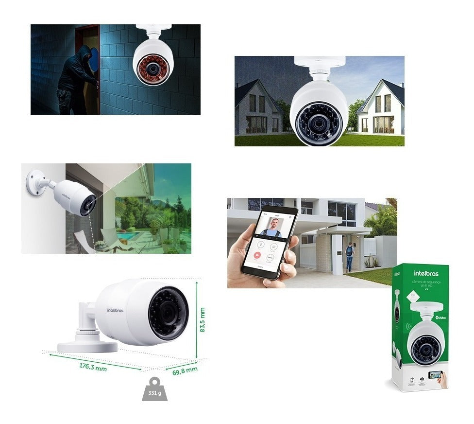 Camera de Seguranca Intelbras Wi Fi HD iC5 Mibo IP 66 Resistente à ChuvaInfravermelho 30 Metros