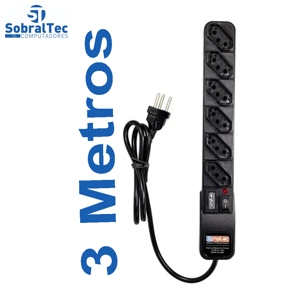 Protetor Eletrico Super Premium 6 Tomadas 3 Metros Emplac