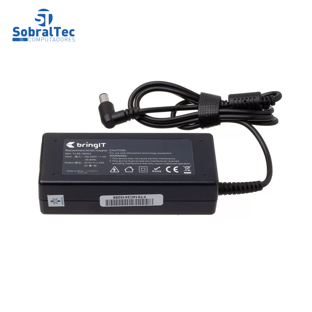 Fonte Notebook Compativel Com Dell - 19.5V 3.34A 65W - 7.4Mmx5.0Mm - Agulha Pa-12