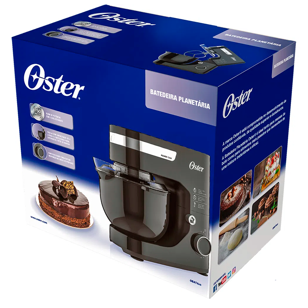 Batedeira Planetária, Preto, 220v, Oster -12 Velocidades Inox Preto - 750W