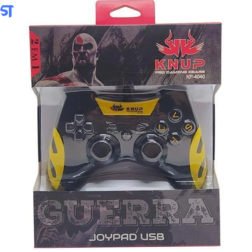 Controle Gamer Knup Joystick USB Guerra, Compatível para PS3 e pc Preto com Amarelo  - KP4040