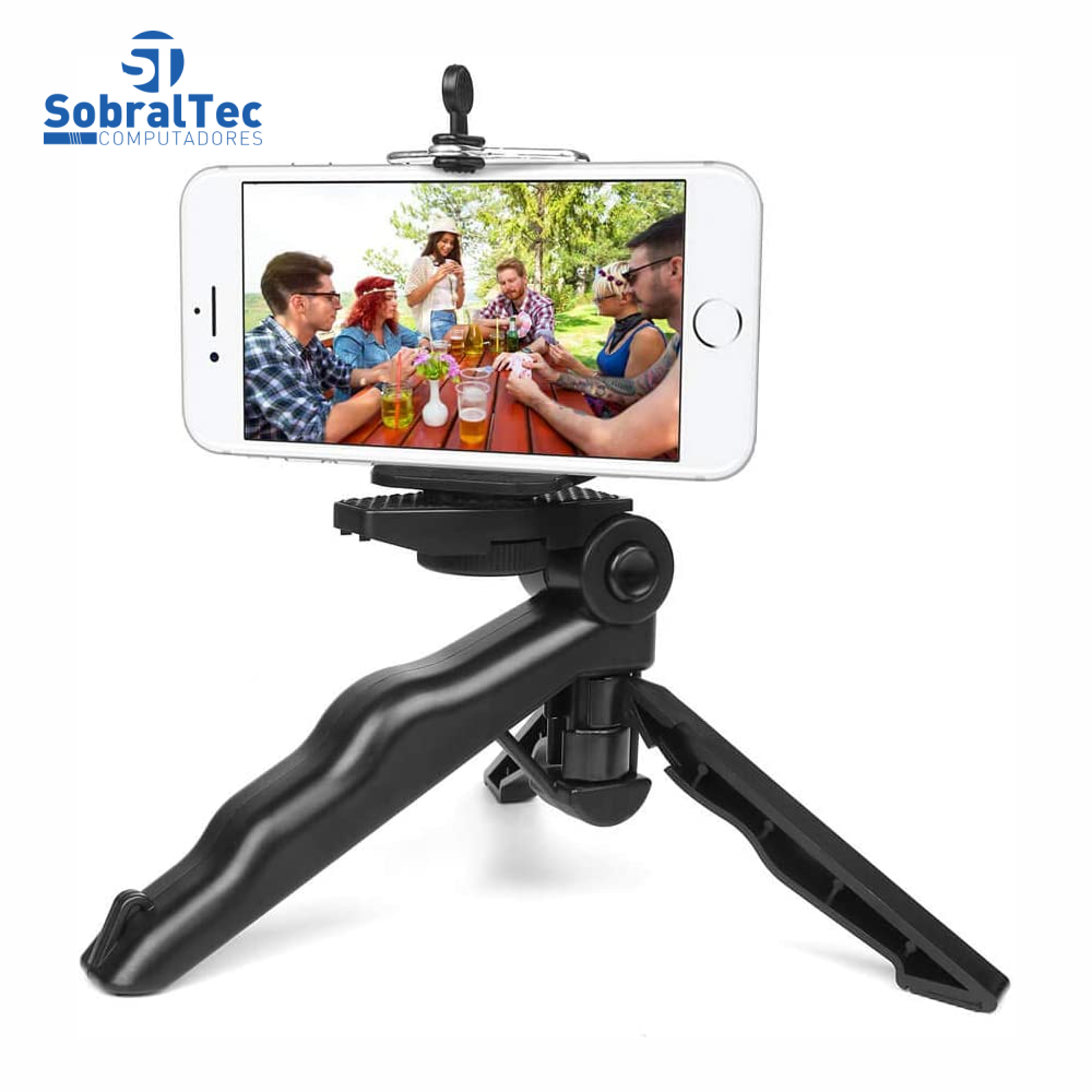 Suporte De Mão e Mini Tripé Ajustável 360 Para Celulares e Câmeras Com Adaptador