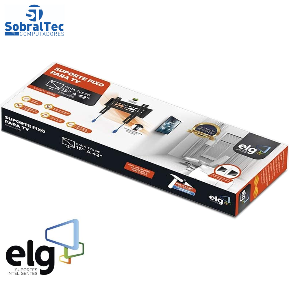 Suporte Fixo de Parede TVs LED LCD e Curva de 15 a 42 Polegadas ELG E200