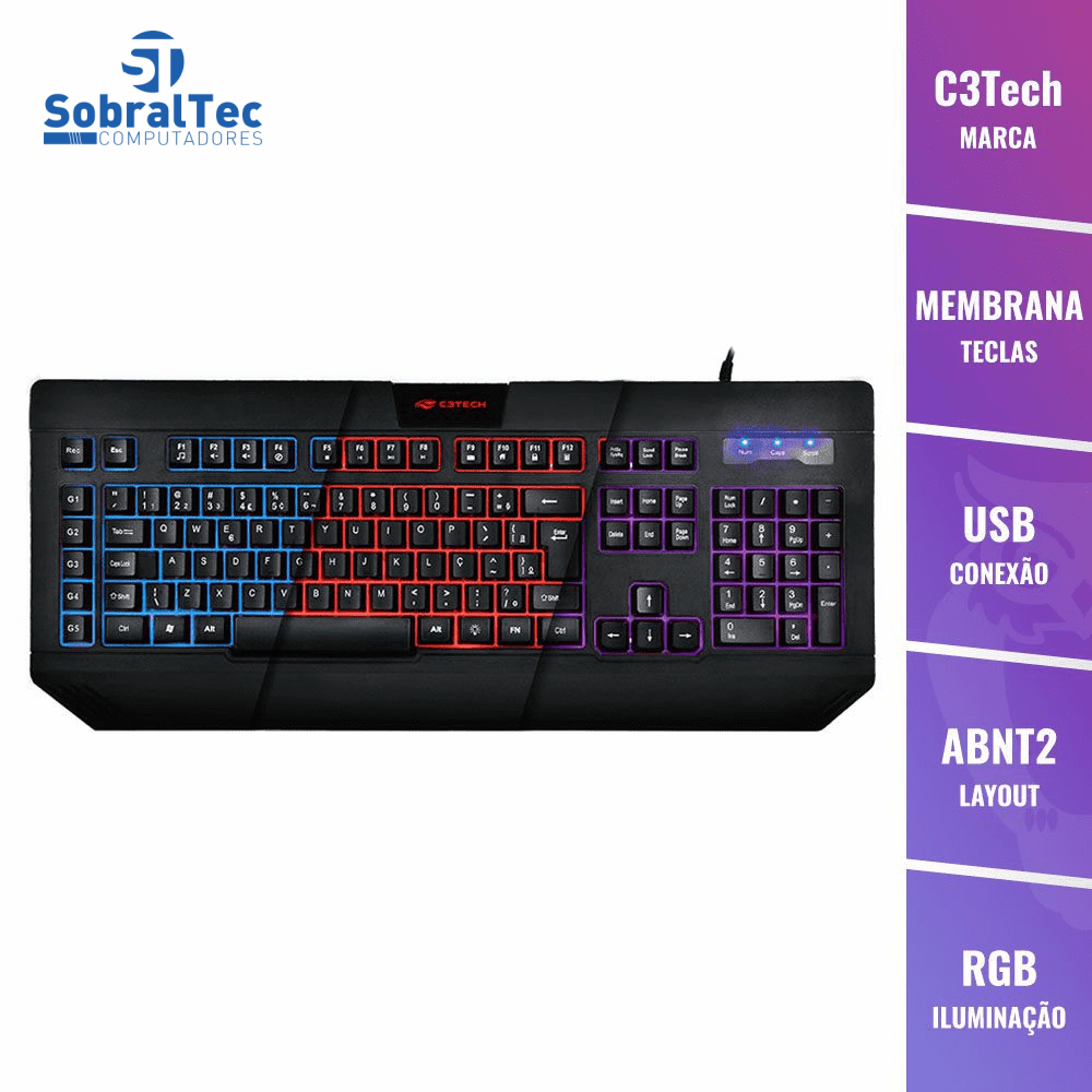 Teclado Gamer C3Tech Led Retro-Iluminado Com Macro e Anti-Ghosting Abnt2 Kg-110bk