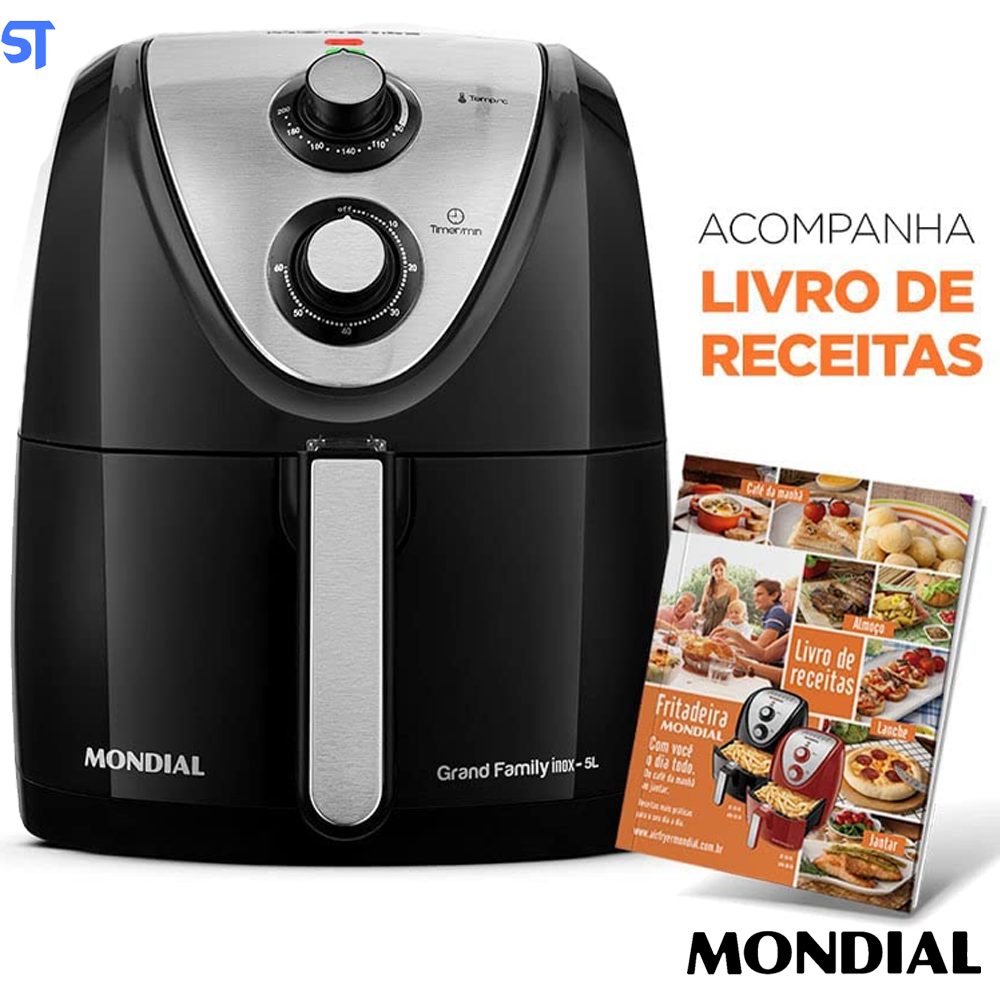 Fritadeira Elétrica sem Óleo/Air Fryer Mondial - Grand Family Inox AFN-50-BI Preto 5L com Timer