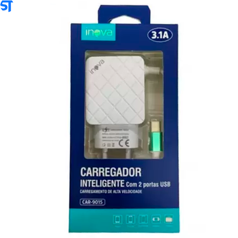 Carregador Inteligente Com 2 Portas USB Inova 3.1A - CAR-9015
