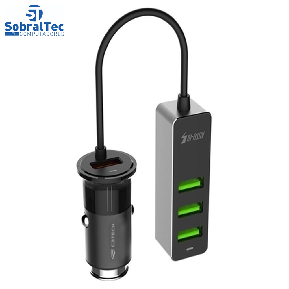 Carregador USB Veicular Com 4 Usb QC3.0 3,4a Ucv-Q430bk C3tec