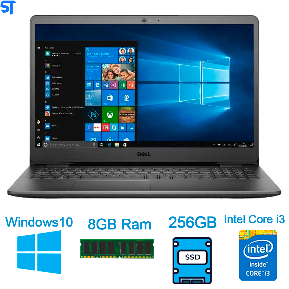 Notebook Dell Inspiron 15 3000 Intel Core i3 10ª geração 8GB DDR4 - 256GB SSD 15,6” Windows 10