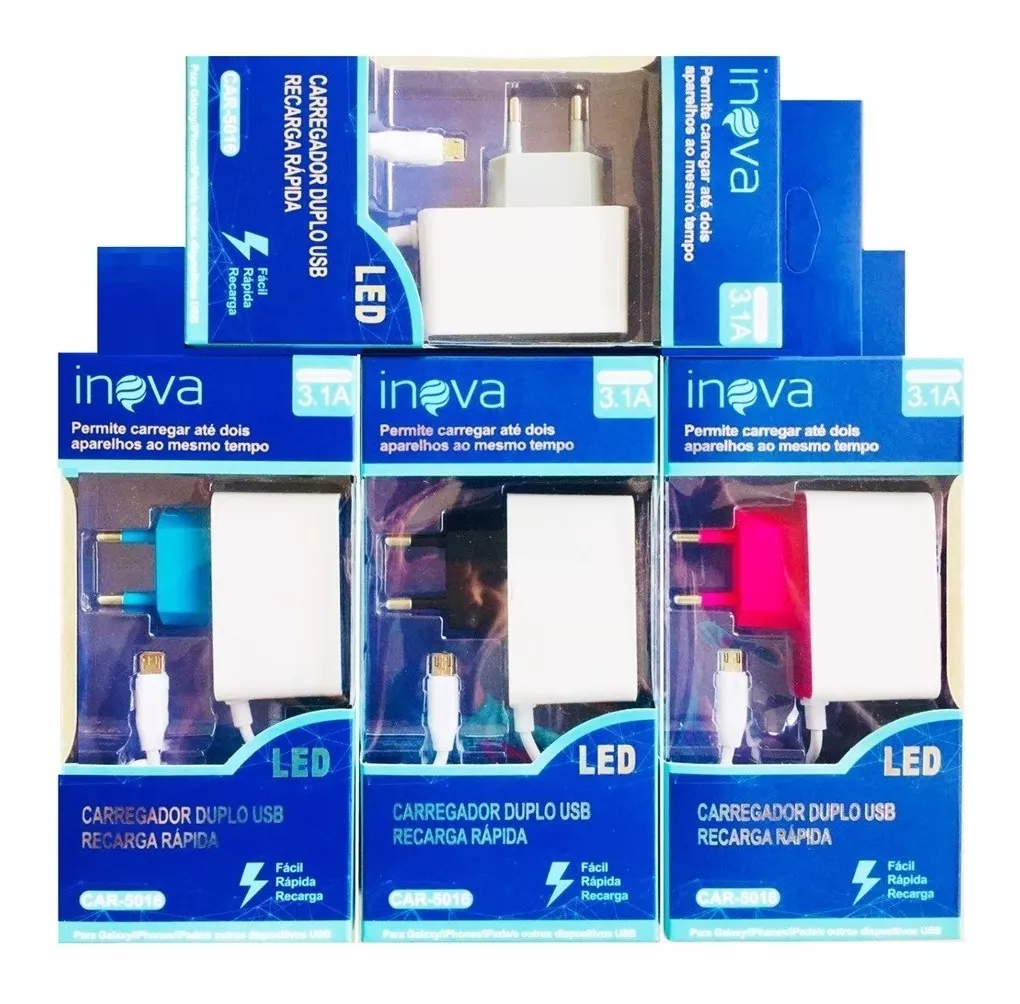 Carregador Rápido Usb Duplo Inova 3.1A  Car-8484 Com 2 Portas Usb- Branco