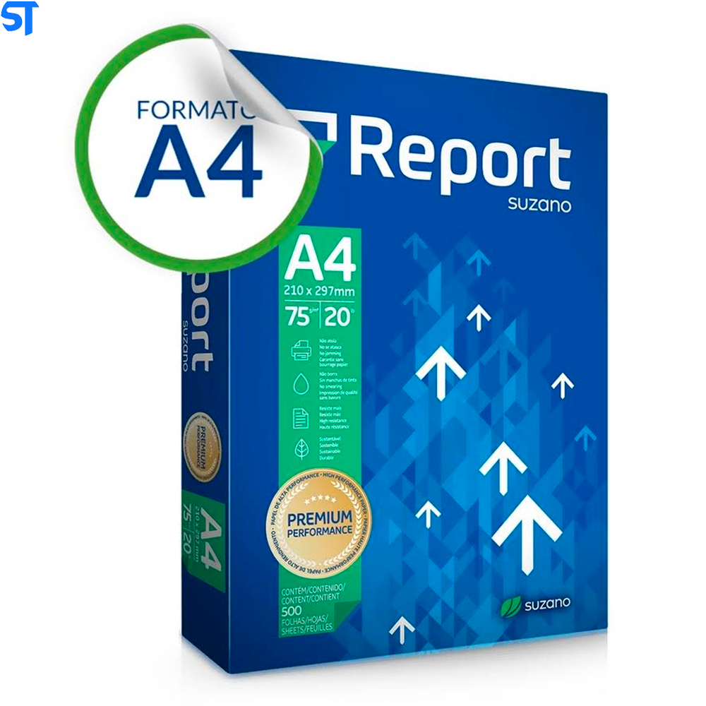 Caixa Com 5 Resmas de Papel A4 Sulfite Report Premium 75G 500 Folhas 210mm x 297mm