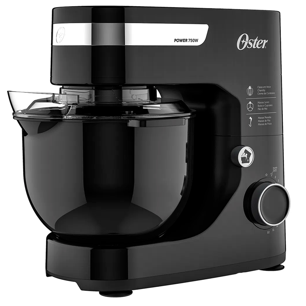 Batedeira Planetária, Preto, 220v, Oster -12 Velocidades Inox Preto - 750W