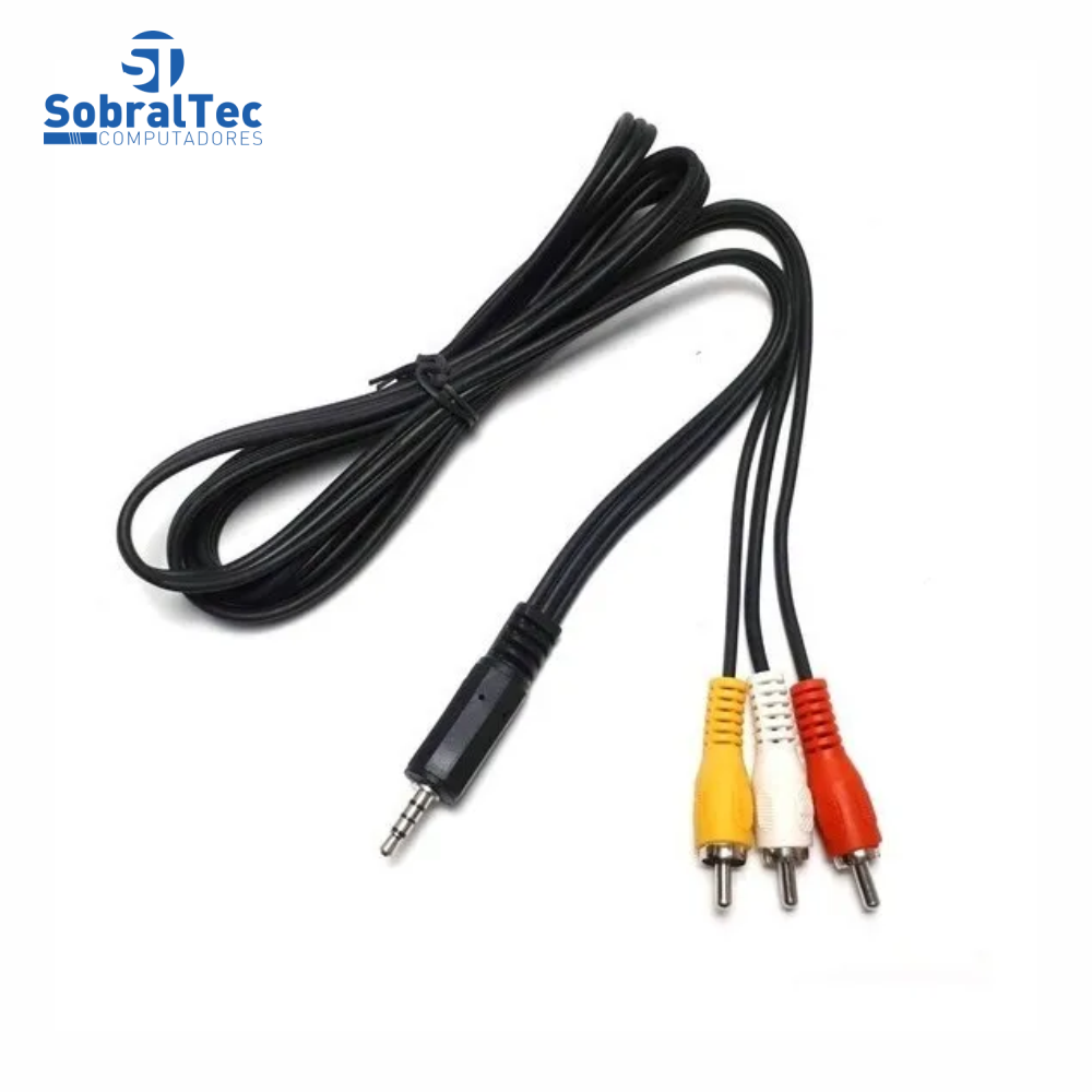 Cabo P3 Para Rca Estéreo Áudio e Vídeo 2 Metros Dourado It Blue LE-1001
