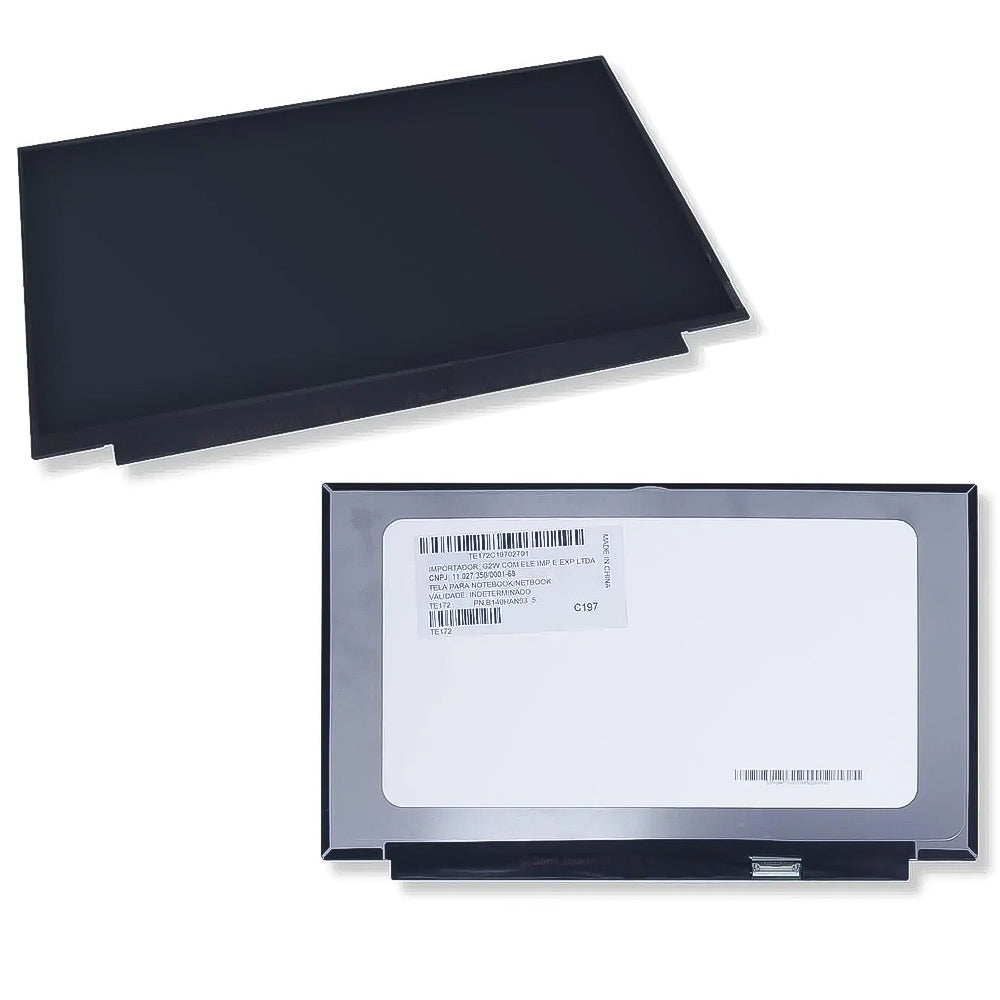 Tela LED Slim Para Notebook Sem Bordas 14"Poleg  30 Pinos 1920X1080 Fosco- Flat Canto Inf Direito- B140HAN03.5 bringIT