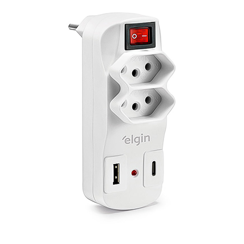 Filtro de  Linha 2 Tomadas  + USB + Tipo A+C 10A Elgin 46RFL3020USB