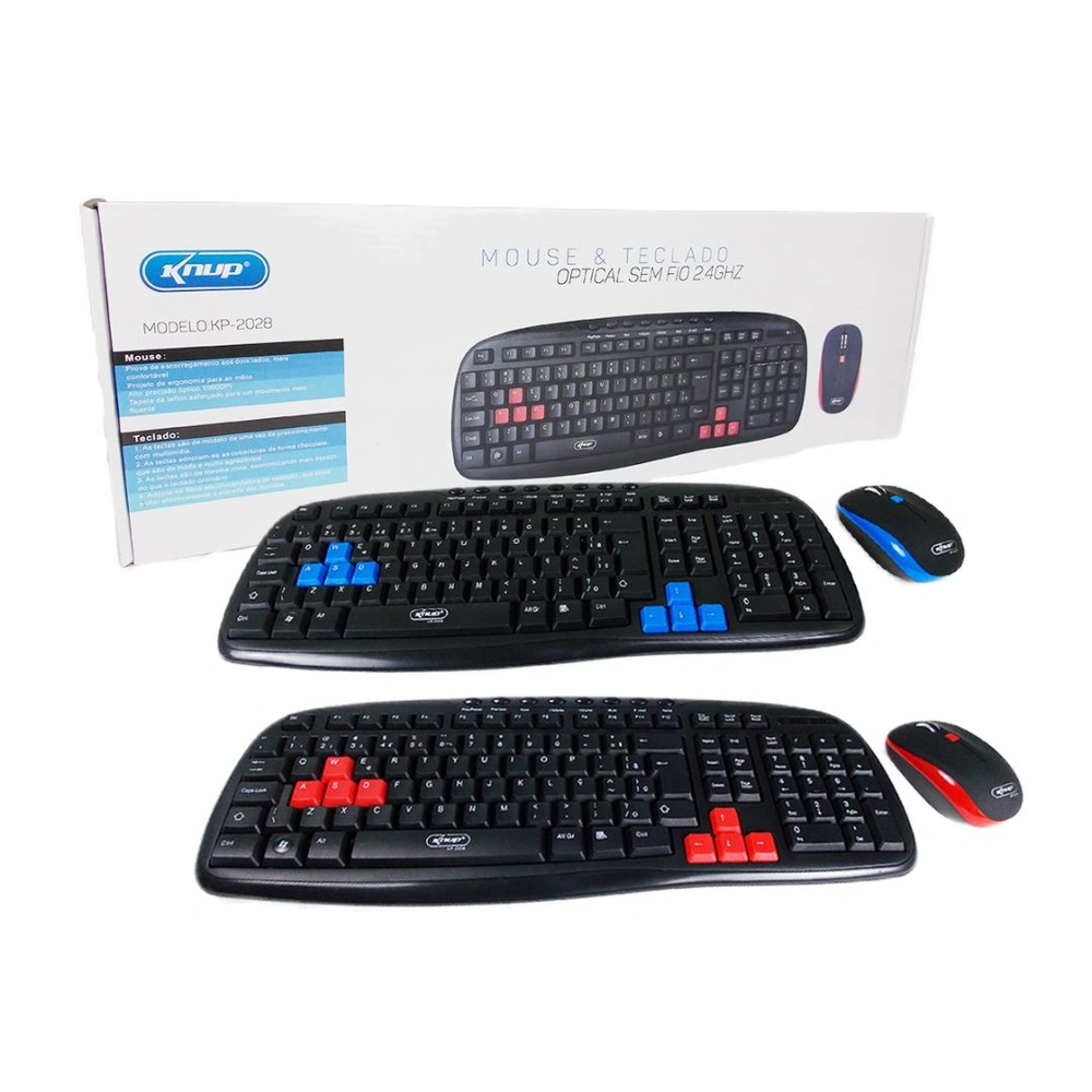 Kit Mouse e Teclado Sem Fio Optico 2.4 Ghz Knup KP2028