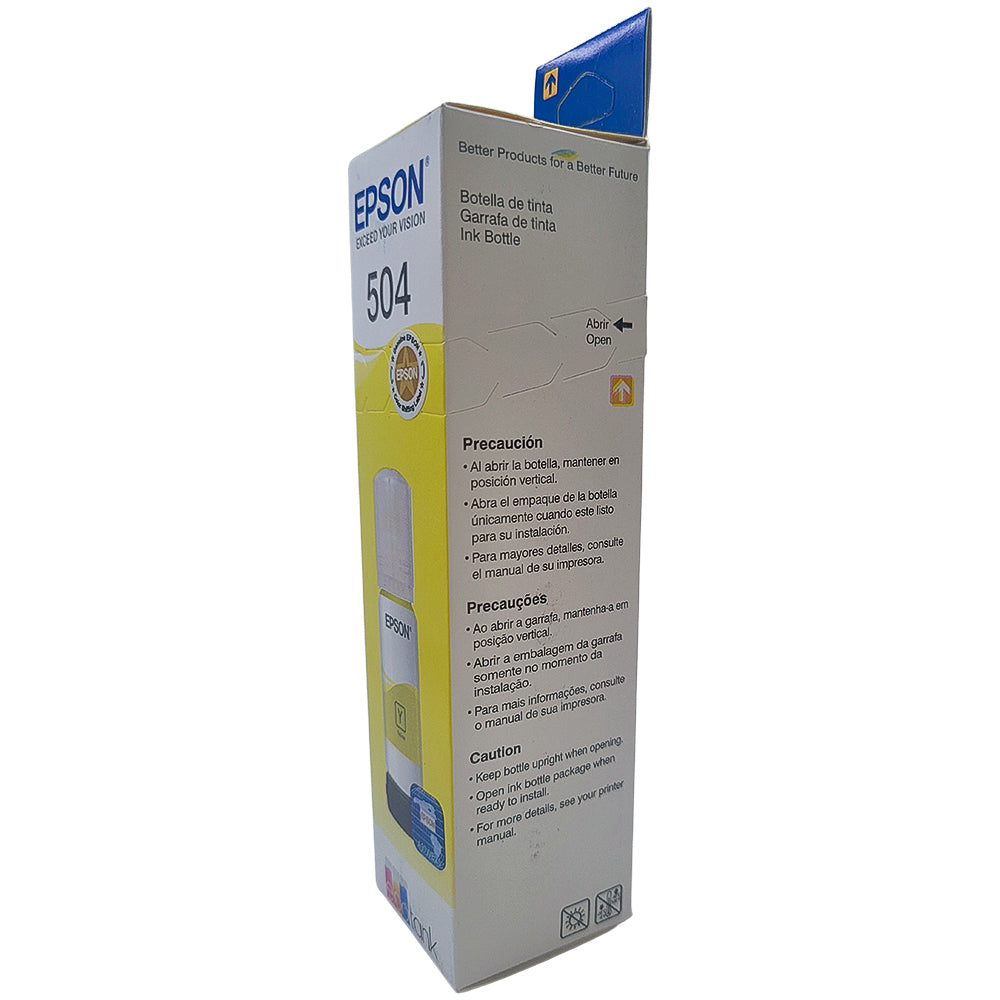 Refil de Tinta Epson Amarelo 504 T504 Para Ecotank 70Ml L4150 / L4160 / L4260 / L6171 / L6161 / L6191