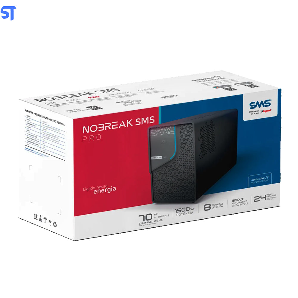 Nobreak Profissional SMS Pro , 1500va, 8 Tomadas, Bivolt - 0029401
