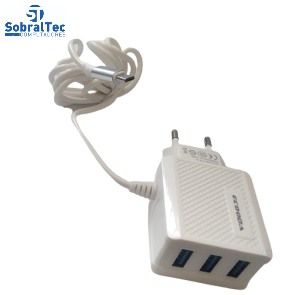 Carregador Rápido Com 3 Portas USB 6.1A Ecooda - EC5356-V8