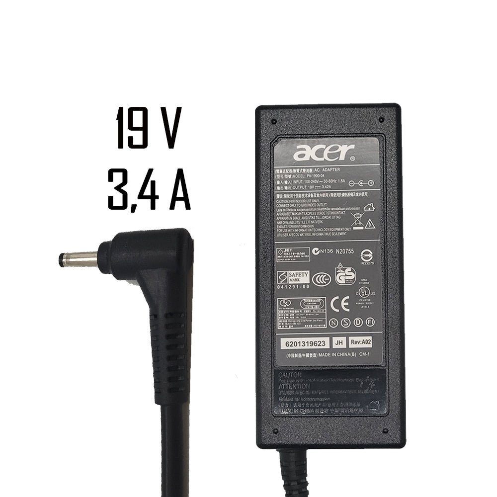 Fonte Notebook Acer 19v 3.4a Pa-1900-04 Plug Pino Fino (3,0 x 1,7mm)