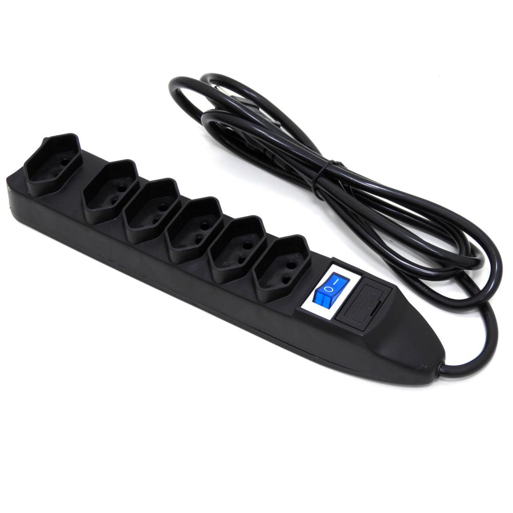 Extensão Elétrica Com Fusível de 6 Tomadas 1,5 metro Knup SL7606 Preto