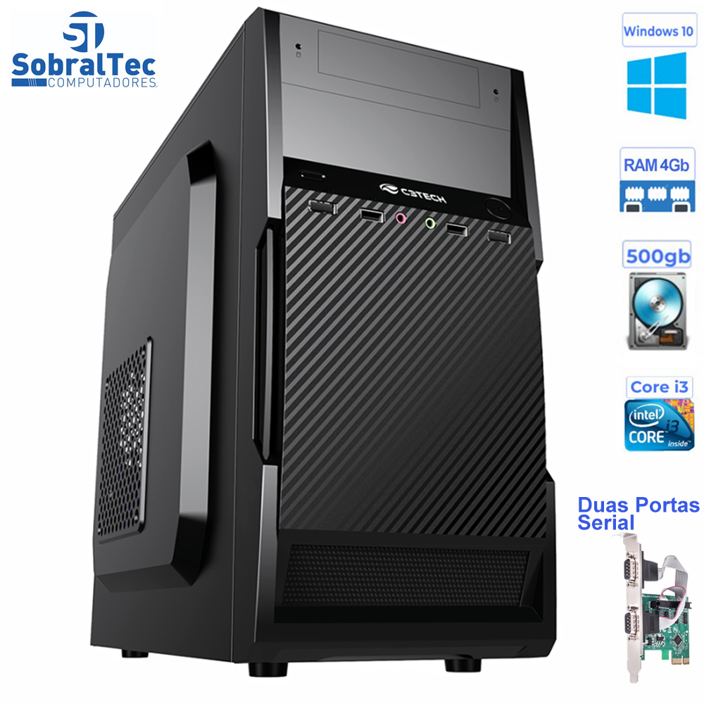 Computador Core i3- 3.30GHz-HD 500GB - Memória Ram 4GB-Micro-Atx Mt-25V2BK- Com 2 Portas Serial Com