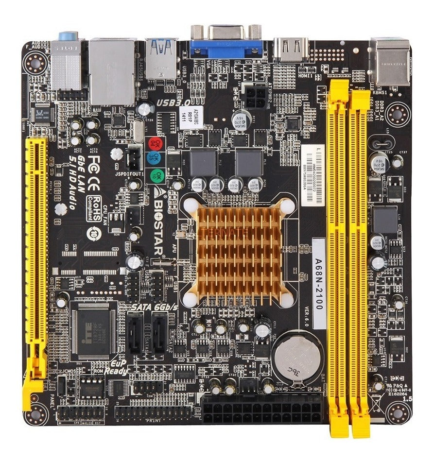 Placa Mãe Integrada Bios Star + Processador CPD Dual Core A68N-2100 AMD E12100 ITX