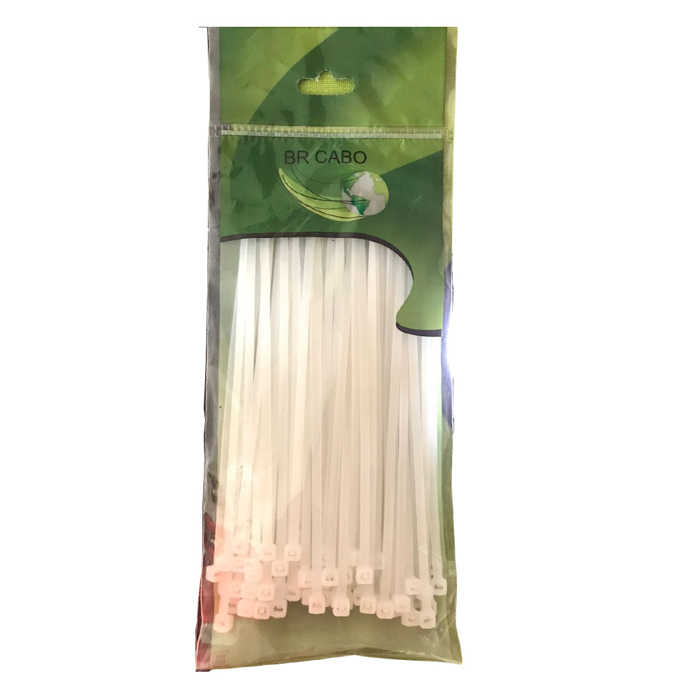 Abraçadeira Nylon 3.60MM X 15CM Branca Pacote Com 100Unidades BrCabo