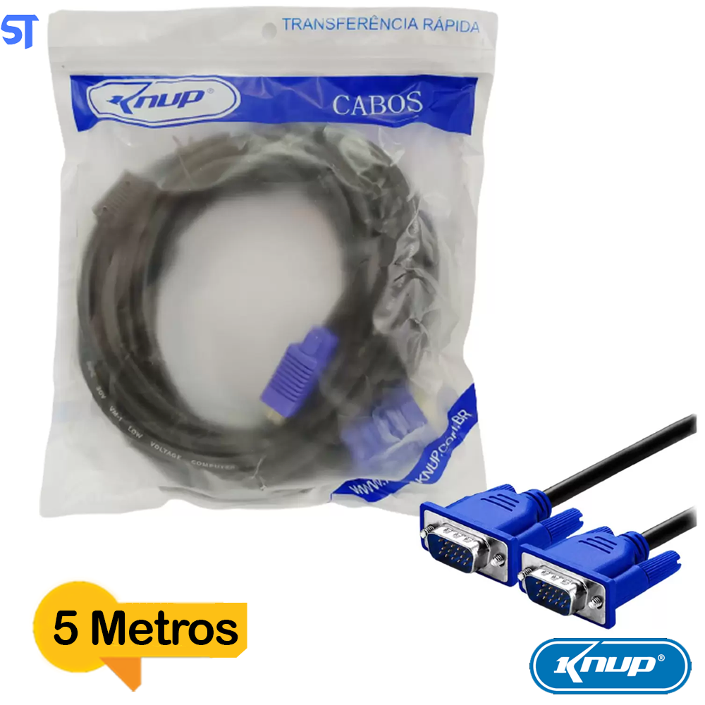 Cabo de Vídeo VGA 5 Metros Com Filtro Knup KP-5002