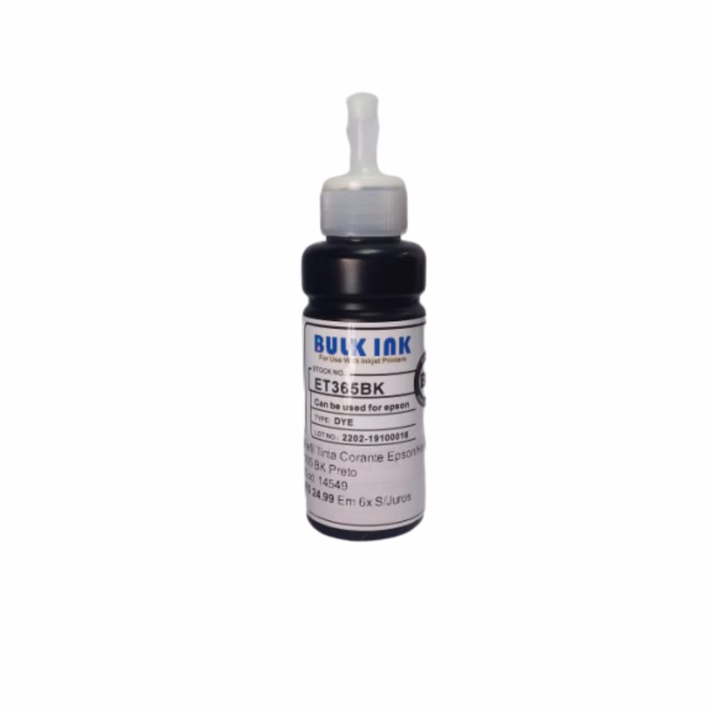 Refil Tinta Corante  Compativel Epson/Hp Aston Et 365 BK Preto