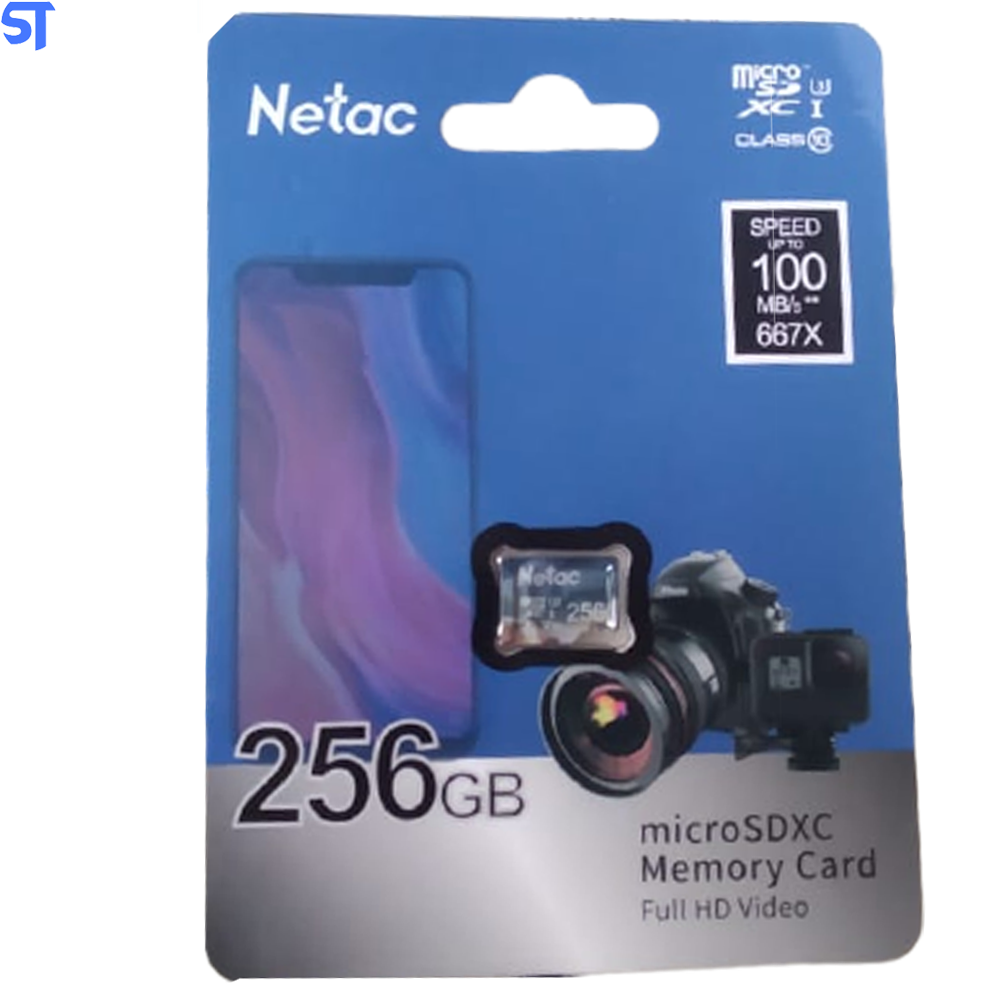 Cartão Micro SD Classe 10 U3 SDXC Netac 256Gb 100Mb/s De Leitura