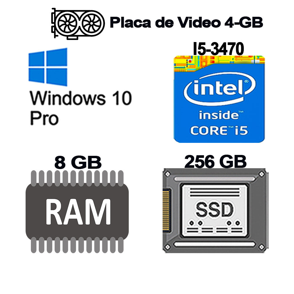 Computador Core i5 3470, SSD-256GB,  RAM-8GB DDR3,  Placa Vídeo 4GB, Fonte 500W