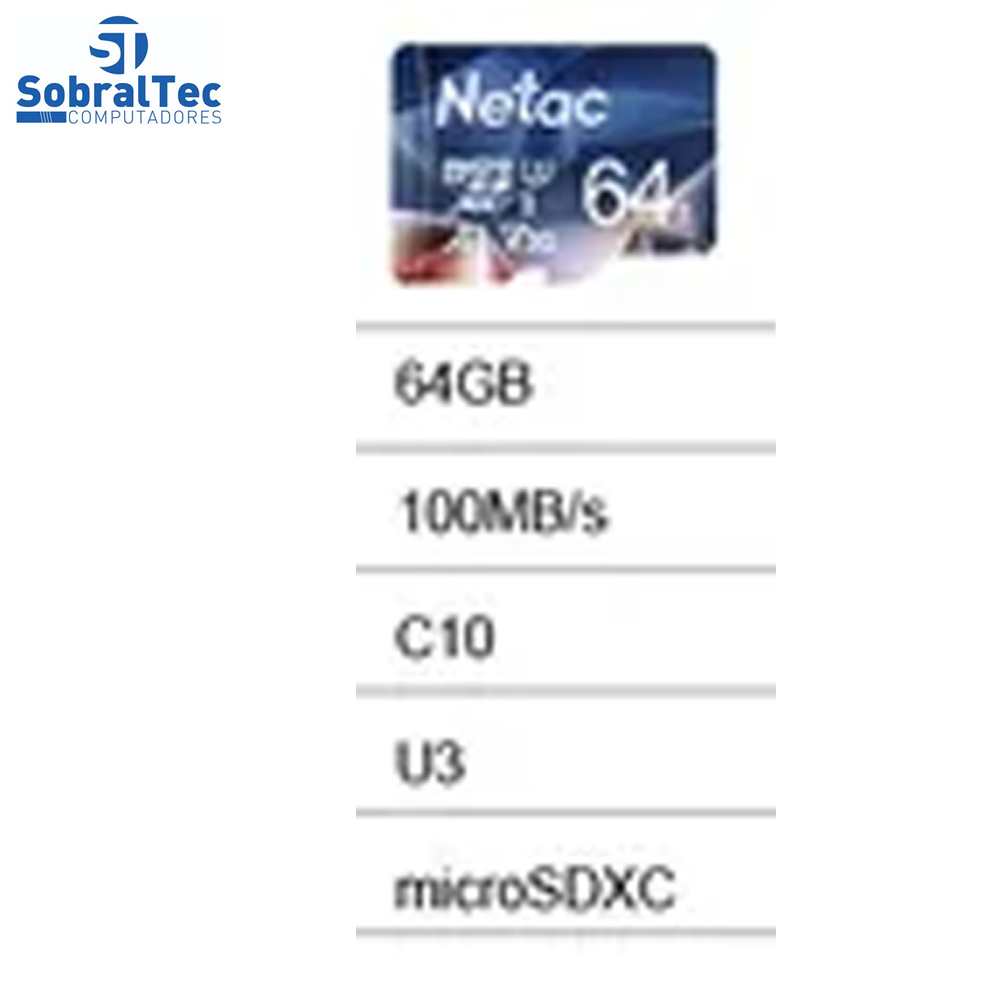 Cartão Micro SD Classe 10 U3 SDXC Netac 64Gb 100Mb/s De Leitura Com Adaptador SD