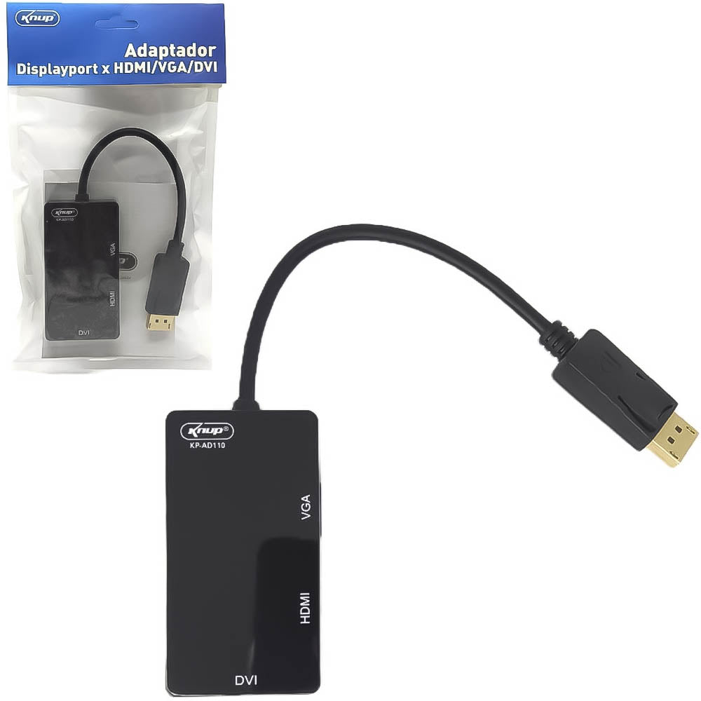 Adaptador Conversor Displayport Para HDMI/VGA/DVI KNUP - KP-AD110