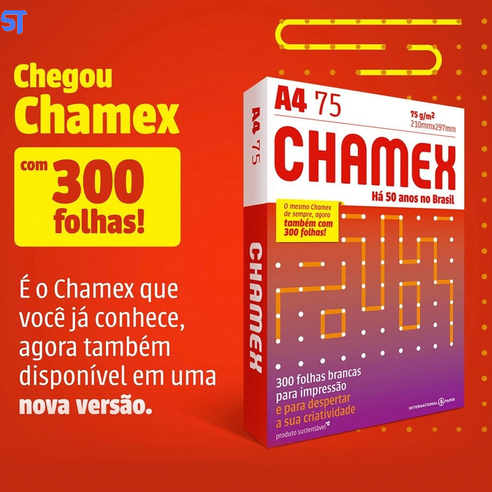 Caixa Com 8 Resmas de Papel Chamex A4 75g/m 210mm x 297mm Office Branco 300 Folhas